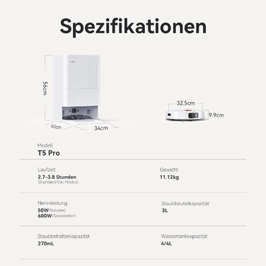 Робот-пилосос JONR T5 Pro з функцією миття, 8150Pa потужність всмоктування, сушка гарячим повітрям, антизаплутана бокова щітка, уникнення перешкод, LiDAR-навігація, док-станція All-in-One