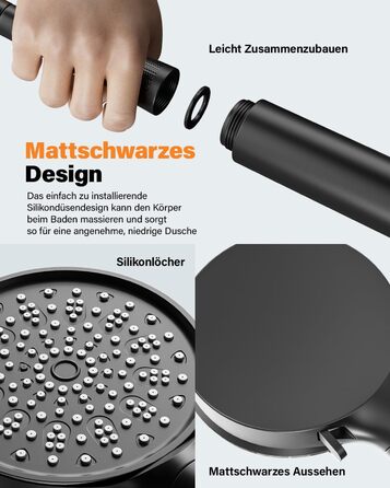 Фільтр для душу Cobbe з шлангом, високонапірна ручна лійка з 20-ступеневою фільтрацією, економна лійка з 6 режимами, підвищувач тиску для жорсткої води, чорний, 6 режимів, шланг