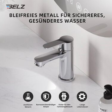 Змішувач для ванної кімнати BELZ, одноручний, для умивальника, хром, водозберігаючий, енергозберігаючий, висота виливу 78 мм