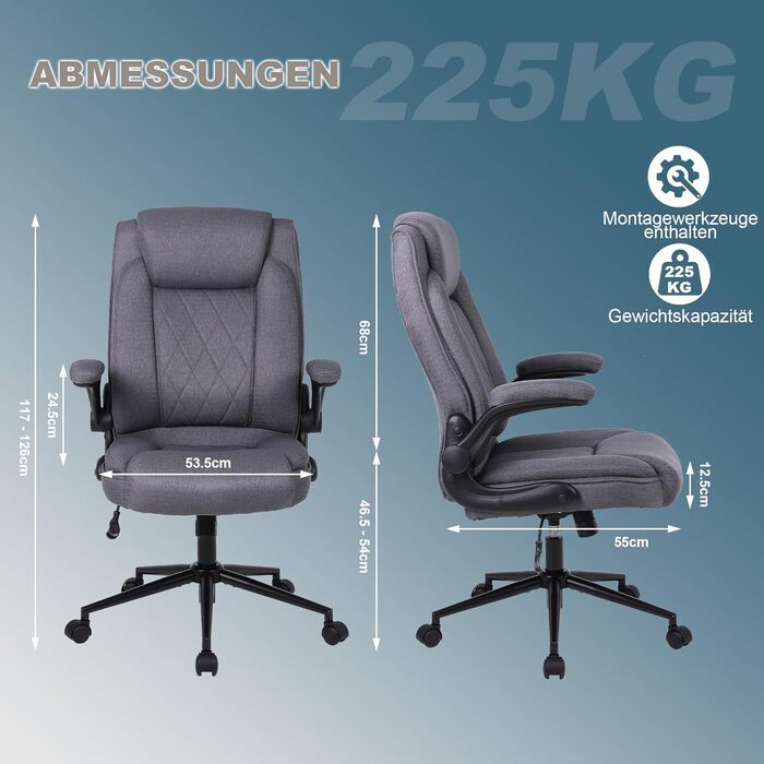 Офісний крісло Flysky з високою спинкою, регульованою висотою та підголівником. Зручний офісний крісло для керівника (сірий)