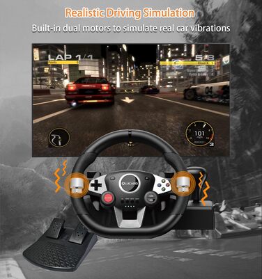 Ігровий кермо VooFun Racing Wheel для PC/PS4/Switch/PS3/Xbox One/Xbox 360 з педалями, 270°, чорний