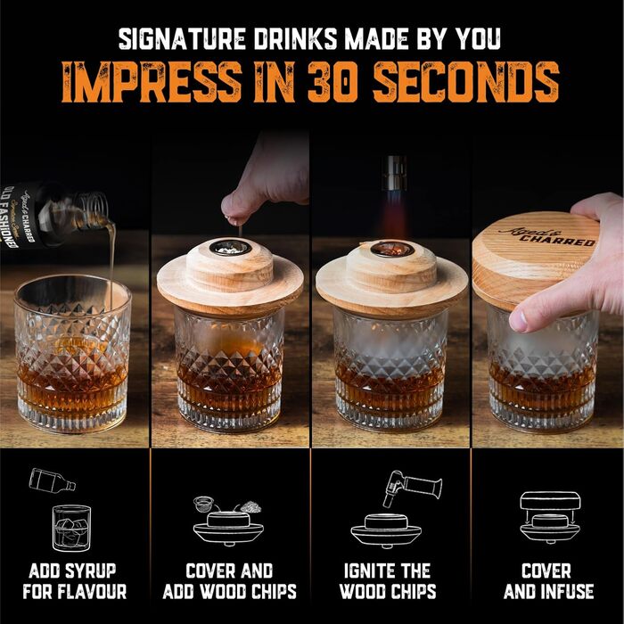 Набір для копчення віскі з пальників та сиропом 8 смаків, дерев'яна стружка, подарунок чоловіку, копчення коктейлів, американський дуб (без бутану) - Стандартний набір з ліхтарем
