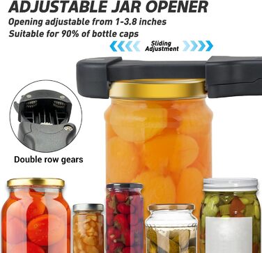 Набір 7-в-1: відкривачка для пляшок, вина та банок для людей похилого віку з артритом, мультифункціональний магнітний відкривач кришок (білий, чорний)