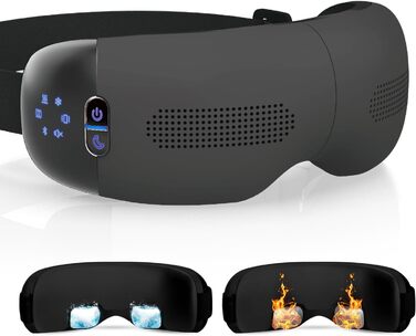 Масажер для очей HubiCare з підігрівом та охолодженням, компресією та вібрацією. Зняття мігрені, сухих очей, втоми. Bluetooth, білий (чорний)