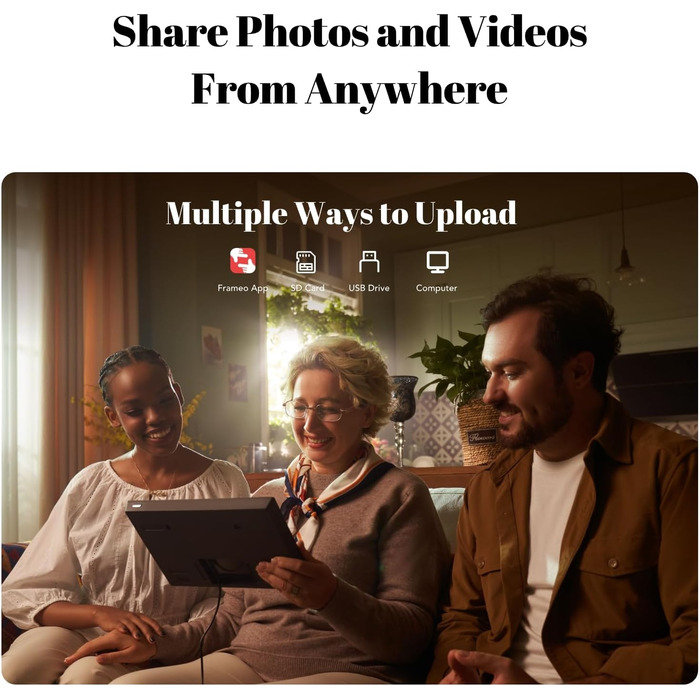 Цифрова фоторамка Lexar 10.1 дюйма IPS Touch Screen, Wi-Fi, 32 ГБ, підтримка Frameo, антибліковий екран, чорна