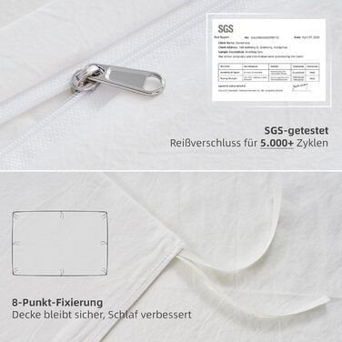 Бетліна 200x220 з бавовни бежевого кольору, супер м'яка, 100% предмита бавовна з льоноподібною структурою, сертифікат ÖKO-TEX. Комплект постільної білизни 200x220 з двома наволочками 80x80 з блискавкою (135x200 см, білий)