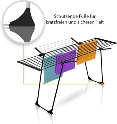 Розсувна сушарка для білизни BigDean Jumbo чорна, довжина стрічок 28м, посилені льон-троси