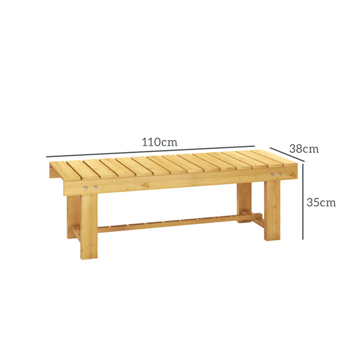 Садова лавка Outsunny 2-місна з масиву дерева, водонепроникна та міцна, 110 x 38 x 35 см, стійка для балкона, саду та тераси, натурального кольору