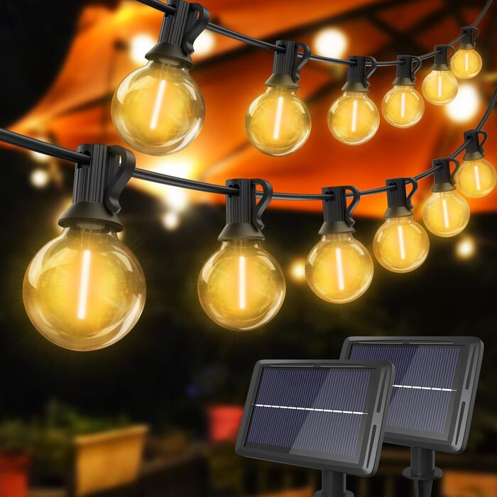 Сонячна гірлянда для вулиці Litogo з 27 лампочками G40, 8 режимів, диммування, з пультом, для балкона, саду, тераси, тепле світло