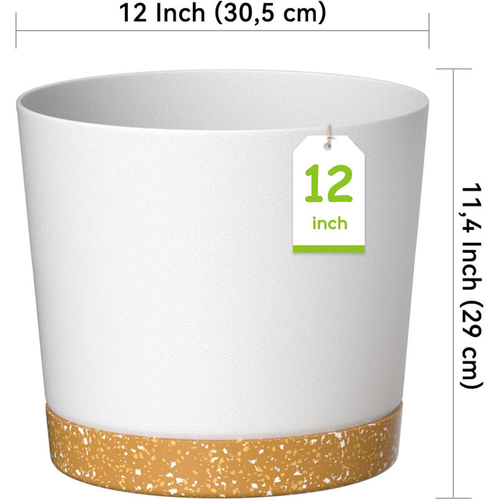 Набір горщиків ZMTECH 30,5 см (3 шт.) - пластикові, з піддоном, для квітів та сукулентів (білий)