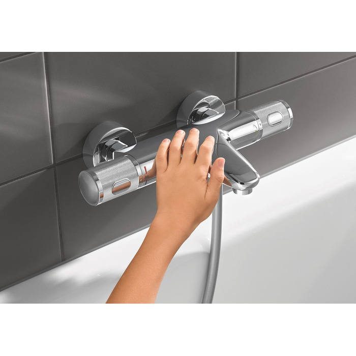 Змішувач для ванни Grohe Precision Feel з термостатом, водозберігаючий, хром, 34788000 Chrome Feel (безпека для дітей, запобіжник 38°C, антиковзні ручки)