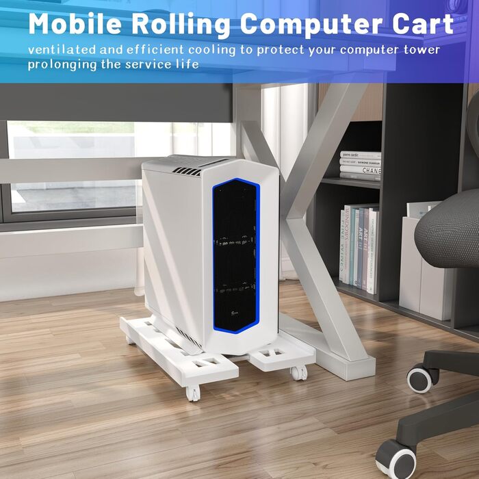 Підставка для комп'ютера на колесах, мобільна підставка для CPU, універсальна, білий колір