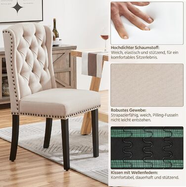 Набір з 4 кухонних стільців Yaheetech з м'яким сидінням та спинкою, бежевий (до 140 кг)