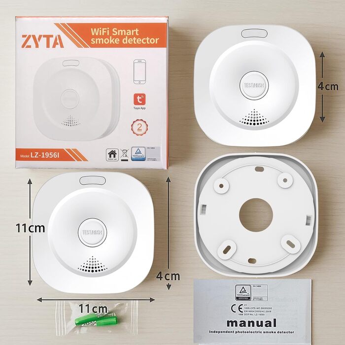 Пожежні сповіщувачі для дому та офісу з фотоелектричним датчиком на 10 років, оптичний димовий сповіщувач, 5 років, працює від батарейки, 2 шт.