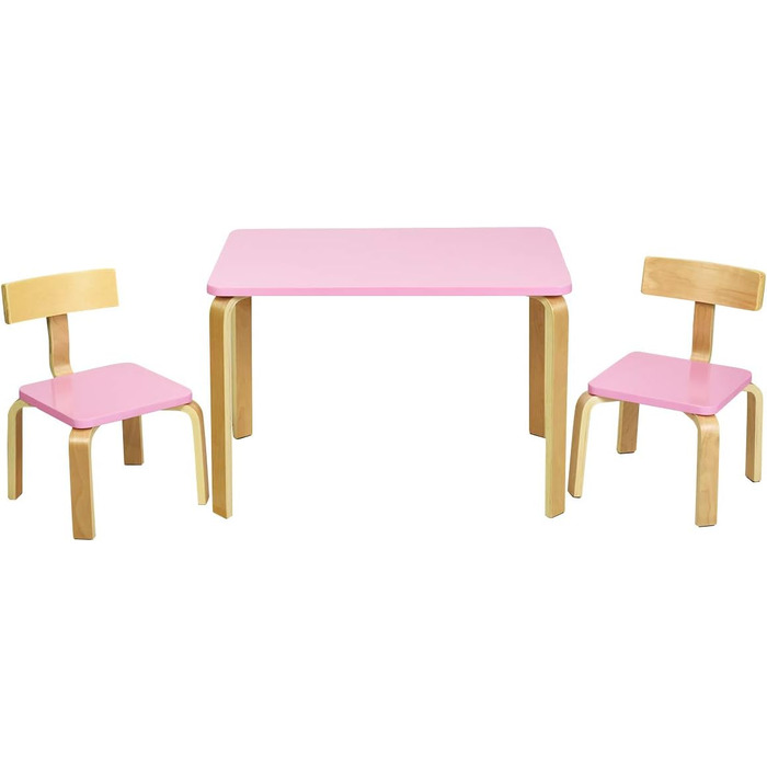 Дитячий стіл LIFEZEAL з 2 стільцями: дерев'яний комплект для дитячої кімнати (3-12 років, рожевий+натуральний)