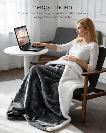 Електрична ковдра AnySun 200x180 см з автовимкненням, 6 рівнів нагріву, таймер 10 годин, захист від перегріву, сіра, для ліжка, дивану, машинне прання