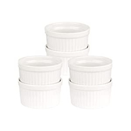 Міні-формочки для суфле BigDean 6 шт. 7 см 95 мл круглі білі вогнетривкі керамічні формочки-чашечки для крем-брюле, Маффі