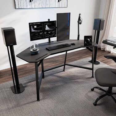 Ігровий стіл EUREKA ERGONOMIC 160x74 см - великий стіл у формі крила для ігор, ПК, дому, офісу, стрімінгу. 2 слоти для iPad. Чорний.