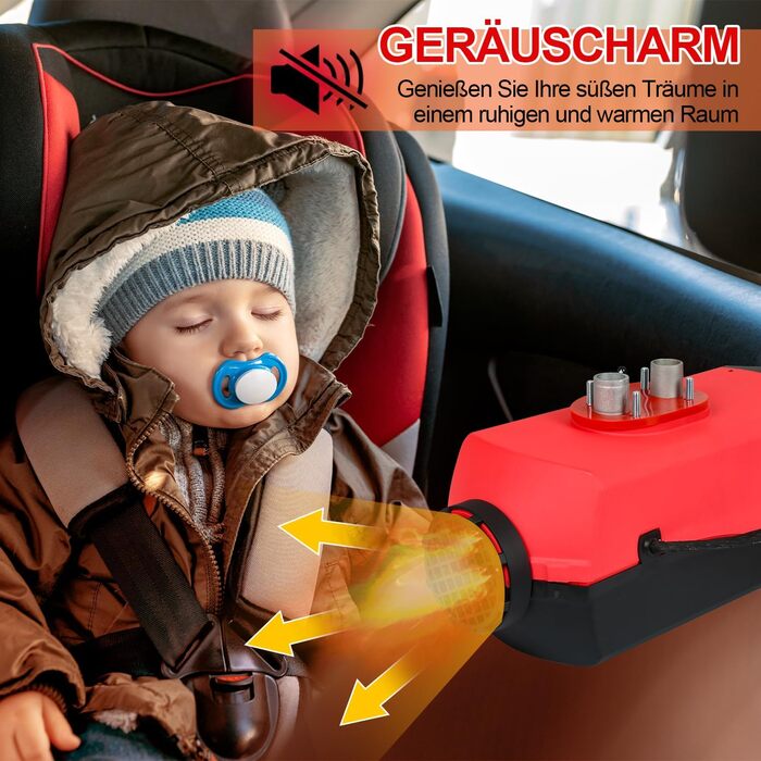 Дизельний обігрівач 8kW 12V з Bluetooth, LCD дисплеєм та пультом дистанційного керування для автодому, авто, човна, каравану, червоний