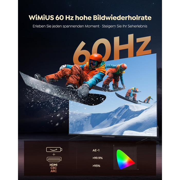 Проектор WiMiUS 1100 ANSI з 4K, Dolby Audio, WiFi 6, Bluetooth та Автофокусом для Домашнього Кінотеатру та Відкритих Подій (Android/iPhone)