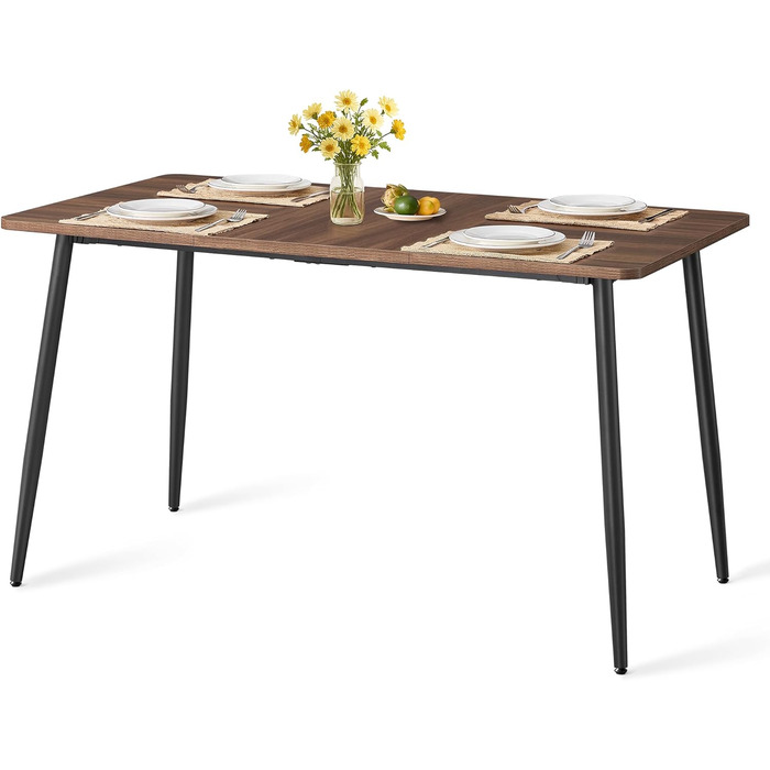 Стол обідній VASAGLE для 4-6 осіб, кухонний стіл у стилі кантрі, 140x75 см, натуральний відтінок горіха + чорний, KDT100KE02