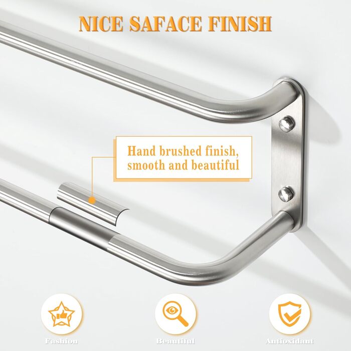 Тримач для рушників подвійний з нержавіючої сталі 304, 80 см, для ванної кімнати та кухні