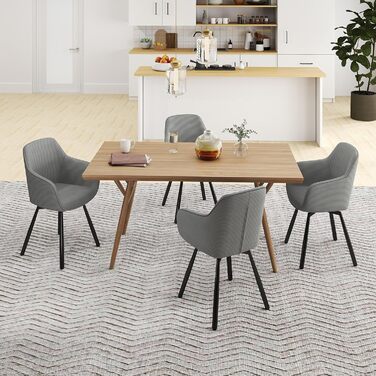 LEWE Комплект з 4-х обертових стільців для їдальні з підлокітниками, сірий. Сучасні стільці для кухні/вітальні з дерев'яними ніжками та спинкою.