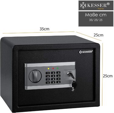 KESSER® Електронний сейф | 38x30x30 см | з батарейним відсіком | Вбудоване освітлення | Настінний/підлоговий сейф | Чорний