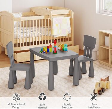 Дитячий стіл LIFEZEAL з 2 стільцями: набір меблів для дітей з пластику сірого кольору
