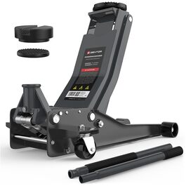 Гідравлічний домкрат 3T низькопрофільний 75-505мм з гумовими накладками для легкових авто та SUV – професійний, посилений, з роликами 360° (антрацит)