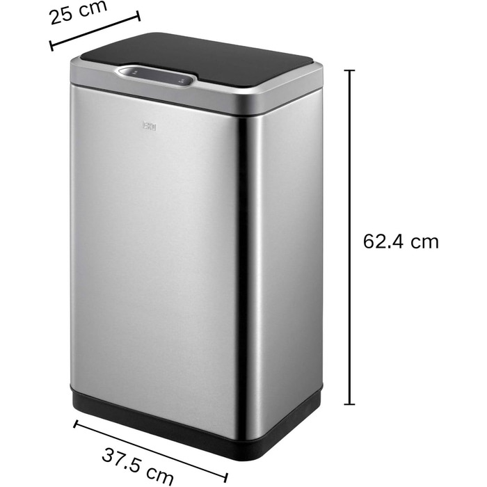 Відро для сміття EKO Sensor-Mülleimer 45 L з датчиком руху, нержавіюча сталь, Soft-Close, виймальний внутрішній відро, фіксація пакетів, антислід (Mirage, 30L)