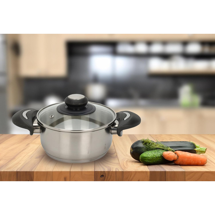 Каструля з нержавіючої сталі зі скляною кришкою - 2,1 л / 18 х 14 см - універсальна кухонна каструля - каструля для макаронних супів, соусів, картоплі - можна мити в посудомийній машині (Ø 16 см / 1,4 л)