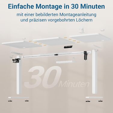 Регульований стіл 140 x 60 см з USB-C зарядкою, електричний, з функцією пам'яті, для офісу, стоячий/сидячий, білий Pro, 140x60 см
