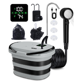 Campingdushe з насосом 20л, портативний душ з акумулятором 13000mAh, LED-індикатор, 5 режимів, для кемпінгу, подорожей, миття тварин