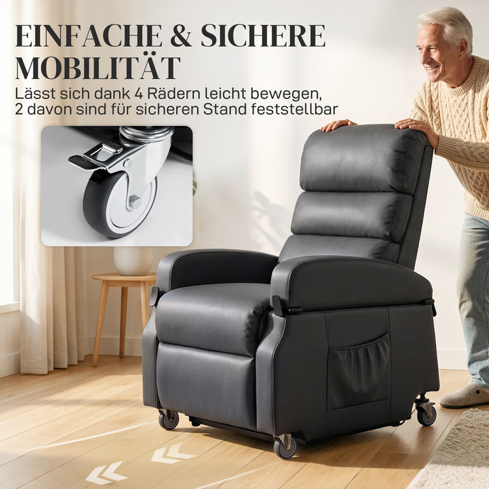 Крісло-релаксатор з підйомним механізмом та електроприводом. Електричне крісло з підніжкою, пультом дистанційного керування та функцією відкидання спинки, колір – темно-сірий.