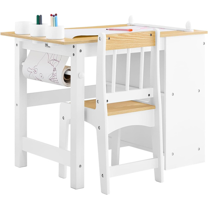 Дитячий стіл SoBuy з табуретом, комплект меблів для дитячої кімнати, ігровий та мальований стіл для дітей, світлий 80x66x50 см KMB60-B (білий-натуральний)