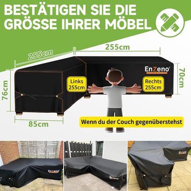 Чохол для садово-патіо меблів Enzeno L-подібної форми, водонепроникний та вітростійкий, 255x255x87 см