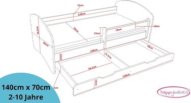 Дитяче ліжко Happy Babies із захистом від випадання Ліжко для зберігання дитячої кімнати 140x70 з матрацом Односпальне ліжко Діти Хлопчик Дівчатка Біле Дерево Коричневе (Niebieskie)
