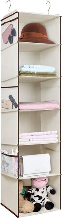 Підвісна полиця Univivi для гардеробу з висувними ящиками, органайзер для гардеробу поставляється з 2 сталевими гачками і 6 бічними кишенями, органайзер для одягу для гардеробу (6 ярусів) (бежевий)