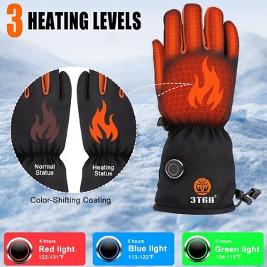 Обогревні рукавиці 3T6B для чоловіків та жінок, 3-рівневий обігрів, акумулятори 2x5V 6000mAh, Type-C зарядка, водонепроникні, сенсорний екран, для катання на лижах, походів, велосипеда, мотоцикла