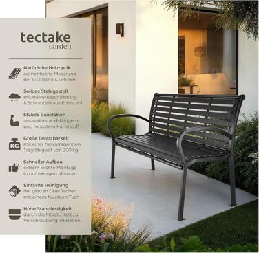 Садова лавка Tectake 3-місна преміум класу, для саду, тераси та балкона, витримує до 200 кг, 126x62x81.5 см, вологостійка дерев'яна лавка