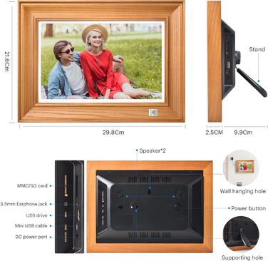 Цифровий фоторамка Kodak 10 дюймів з Wi-Fi, 32GB, IPS HD сенсорний екран, автоповорот, бездротове підключення, фото та відео, безкоштовний додаток (дерево)