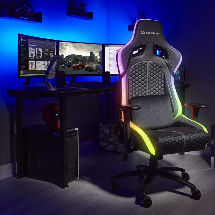 Ергономічне ігрове крісло / офісне крісло / офісне крісло / стілець X Rocker Stinger RGB з 3D-підлокітниками та підсвічуванням Neo Motion, поворотне та регульоване по висоті до 120 кг