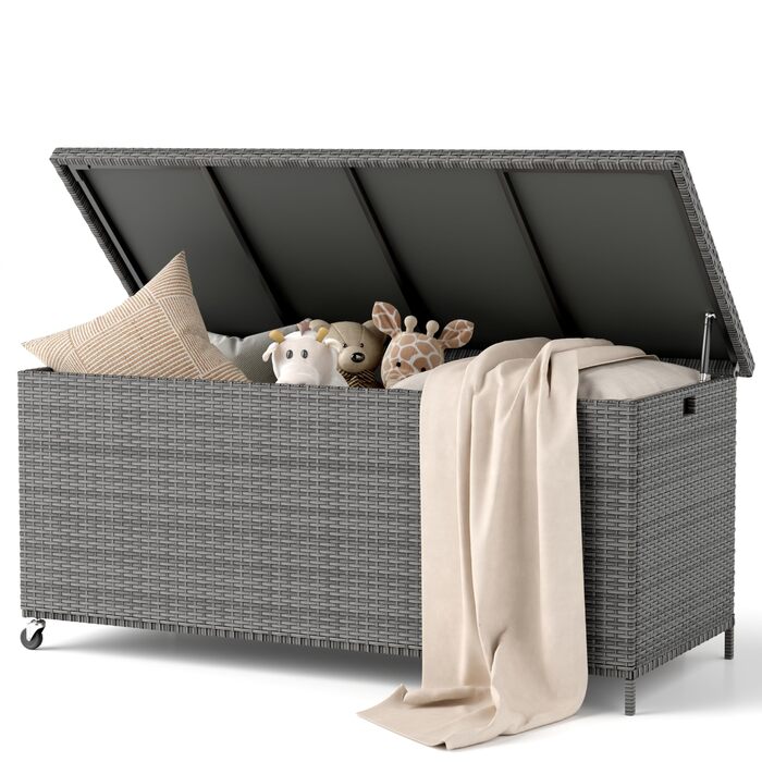 Скриня для подушок садових Polyrattan Amopatio 480л, водонепроникна, з роликами та газліфтом, сіра