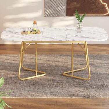 Розсувний обідній стіл Merax, овальний з імітацією мармуру, 140/180 x 80 см, на 4-6 осіб, мармур+золото