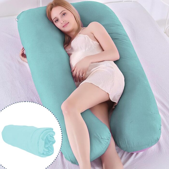 Наволочка на U-подібну подушку для вагітних та годування, бавовняний знімний чохол для подушки для тіла, 140 x 80 см (світло-блакитний + сірий)