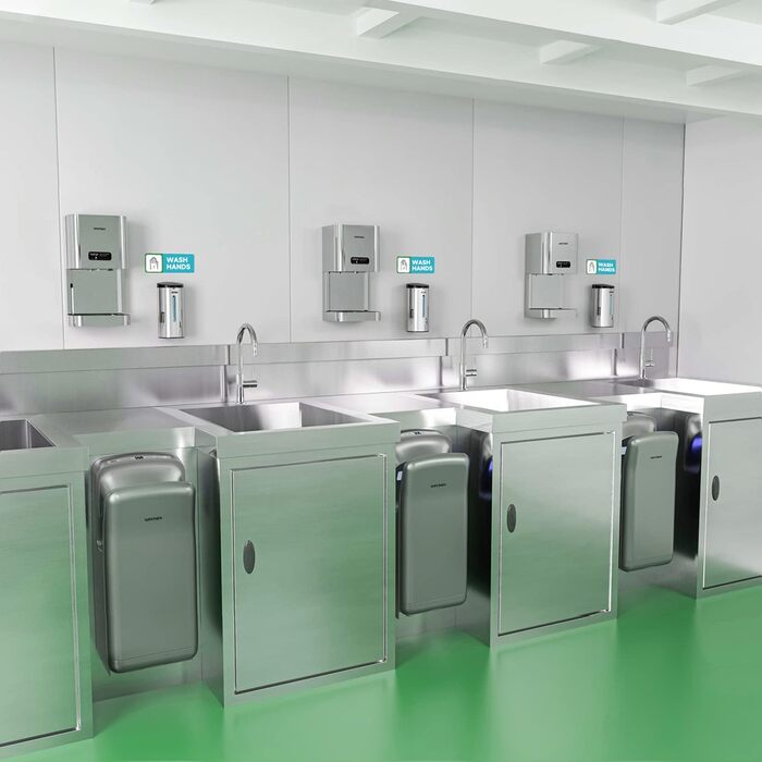 Anydry 2005H: Комерційний електричний сушар для рук з HEPA-фільтром, потужний, 7-10 сек сушіння, 1750-2050W (срібний)