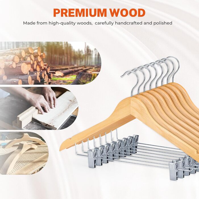 Дерев'яні вішалки для одягу HOUSE DAY з кліпсами (24 шт.): штани, костюми, сукні, жакети, плащі