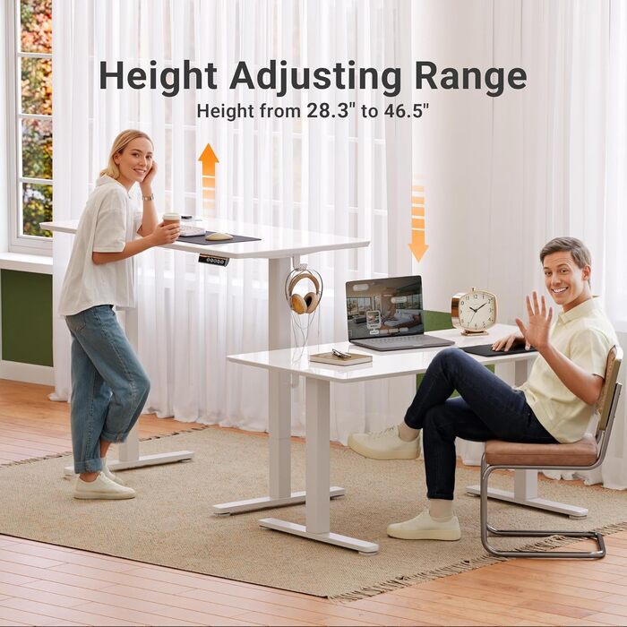 Регульований стіл Claiks з склоповерхнею 120x60 см, електричний, для дому та офісу, комп'ютерний, сучасний, білий