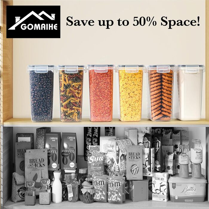Контейнери для зберігання GoMaihe 12 шт. з кришкою: набір контейнерів для кухні, 800 мл з етикетками. Їдальня, цукор, спеції. Без BPA, придатні для миття в посудомийній машині. 0.8 л x 12 шт. (Чорний, 2.0 л x 10 шт.)